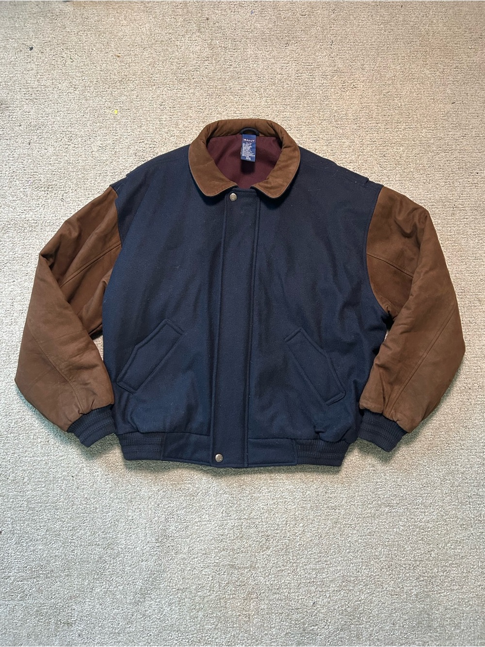 GANT Jacket Mens Size XL Navy Brown Red Wool Leather The Wool Varsity USA Jacket
